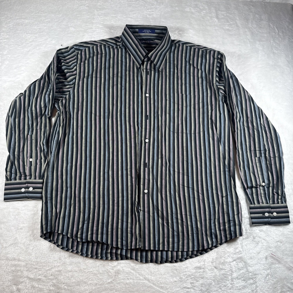 Alan Flusser Shirt Men XL‎ Striped Cotton Button Down Long Sleeve Multi -Colored